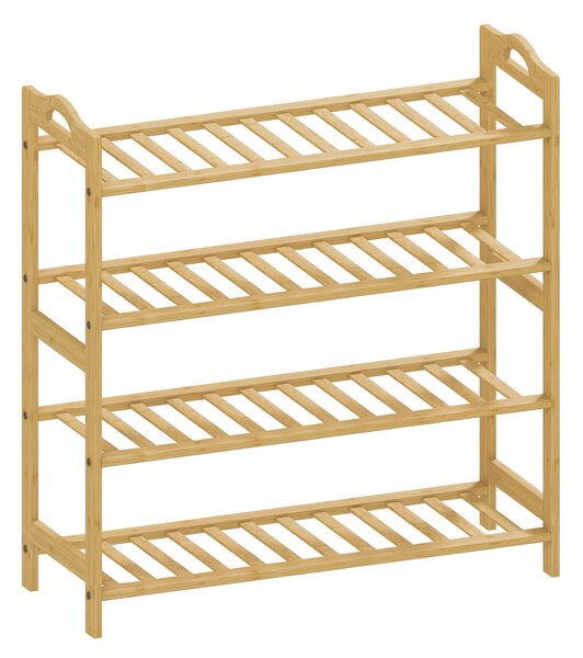 HOMCOM Freestanding Bamboo Shoe Rack, 4-Tier Shoe Shelf Stand for Hallway, Living Room, Bedroom, Natural Wood Finish