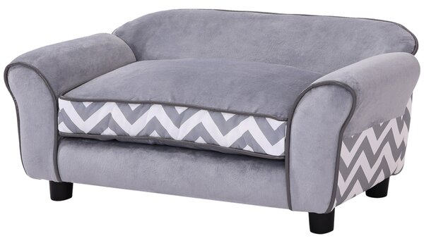PawHut Dog Bed Sofa Velvet-Feel Pet Sofa Bed with Foam Cushion, Removable and Washable, for Medium Small Dogs, Grey Aosom UK