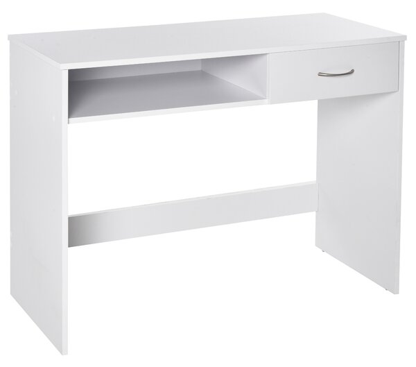 HOMCOM Computer Desk with Shelf Drawer, Study Table with Storage Compartment, Writing Station, Stylish Display Storage, White Aosom UK