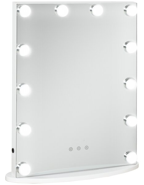 HOMCOM Hollywood Vanity Mirror, Lighted Makeup Dressing Table Mirror, 12 Dimmable LED Bulbs, USB Power Supply, White