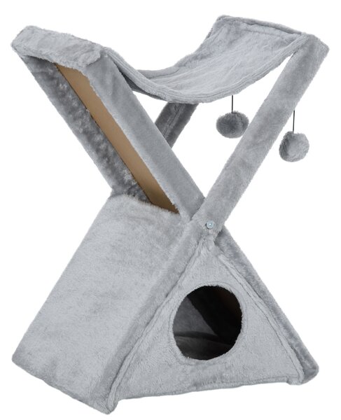 PawHut Compact Cat Activity Tree: 2-Level Kitten Centre with Scratching Post, 50L x 32W x 65H cm, Grey Aosom UK