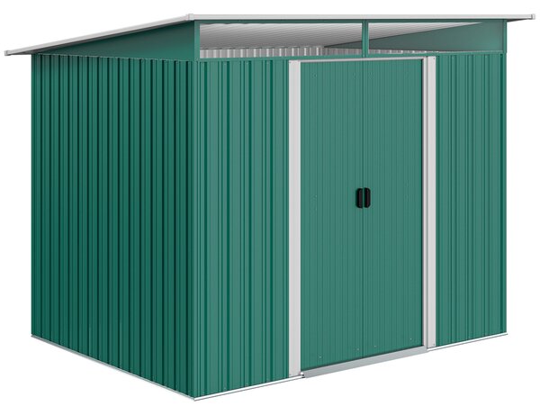 Outsunny Pent Roofed Metal Garden Shed House Hut Gardening Tool Storage w/ Ventilation 260L x 194W x 200H cm Aosom UK