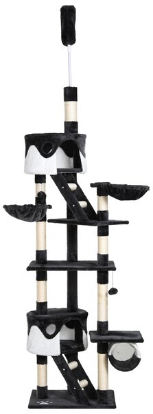 Pawhut Adjustable Cat Tree Condo, Kitten Playhouse with Scratching Posts, Fun House, Grey & White