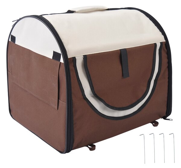 Pawhut Soft Pet Carrier, Foldable Cat and Dog Travel Bag, Breathable Fabric Crate, 46 x 36 x 41 cm, Brown. Aosom UK