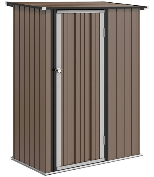 Outsunny 5 x 3ft Garden Storage Shed with Sloped Roof, Lockable Door for Tools and Equipment, Metallic, Brown Aosom UK
