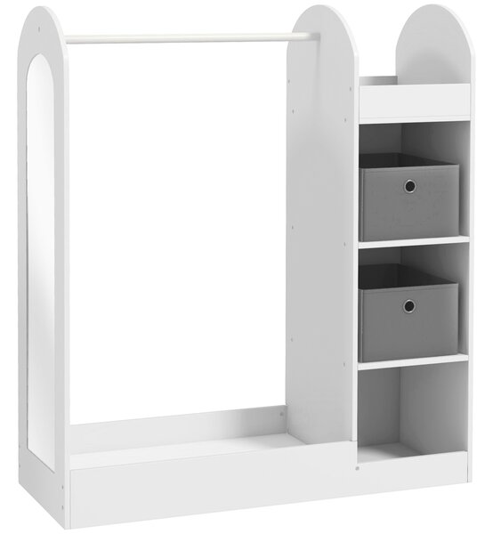 AIYAPLAY Kids Clothes Rail with Storage Shelf, Boxes, Mirror for Bedroom, Nursery, White Aosom UK