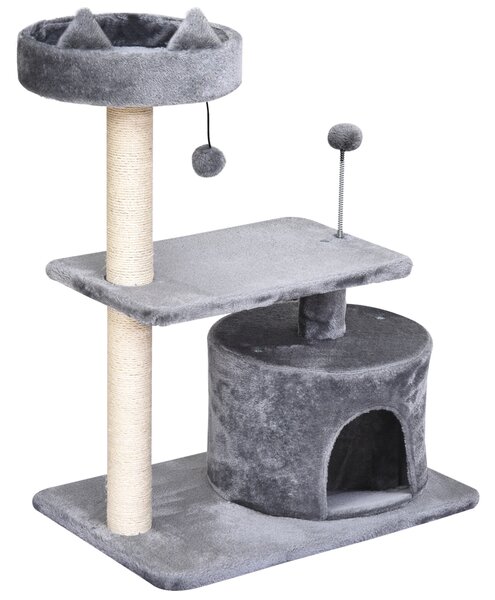 PawHut 3-Tier Cat Scratching Post with Sisal Rope & Play Toys, Durable Activity Centre for Cats, Grey Aosom UK