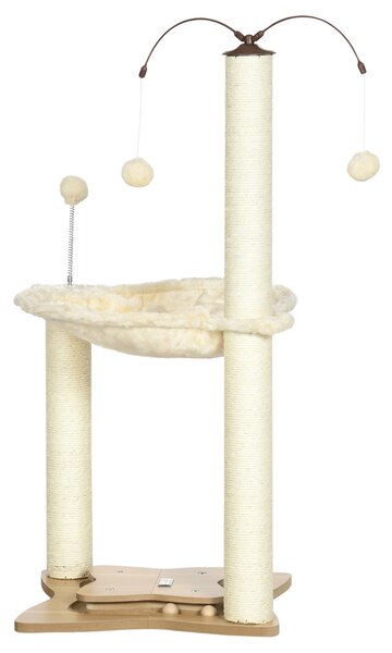 PawHut Cat Tree Indoor Kitten Play Tower, Sisal Scratching Posts with Hammock & Ball Toy, 53.5x53.5x90 cm, Beige Aosom UK