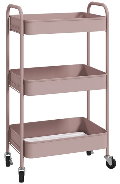 HOMCOM Three-Tier Steel Storage Trolley - Pink Aosom UK