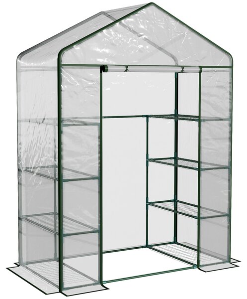 Outsunny 4 Tiers 8 Shelves Metal Frame Walk in Portable Greenhouse Transparent 143 L x 73W x 195H cm