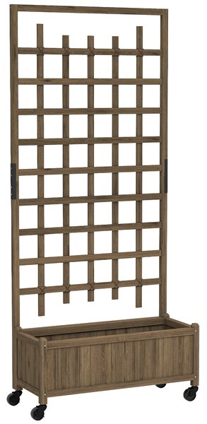 Outsunny Wooden Trellis Planter, Raised Garden Bed with Wheels and Bed Liner, to Climb and Grow Vegetables, Herbs and Flowers