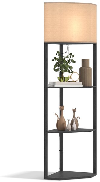 HOMCOM Triangle Floor Lamp with Shelves, Chain Switch, Black Aosom UK