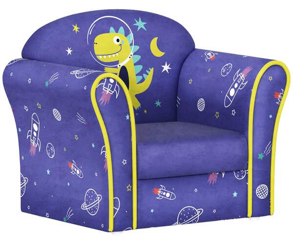 AIYAPLAY Kids Sofa Kids Couch Armchair with Stylish Planet and Dinosaurs Design, Wooden Frame, for Bedroom, Playroom, Kids Room, Pink Aosom UK