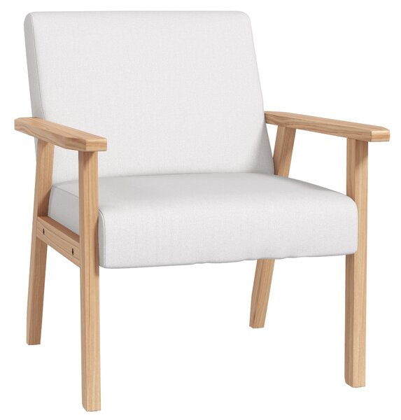 Accent Chair HOMCOM Occasional Chairs Wood Frame with Thick Linen Cushions Wide Seat Armchair Home Furniture Bedroom Office, Cream White Aosom UK