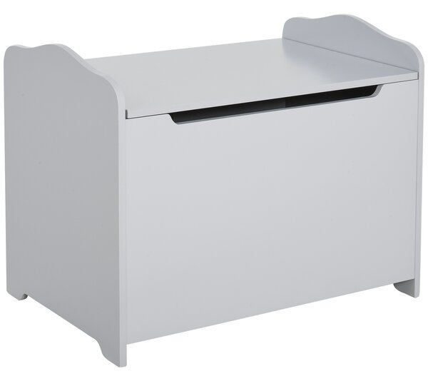 HOMCOM Wooden Kids Children Toy Storage Organizer Chest Safety Hinge Play Room Furniture Grey 60 x 40 x 48 cm Aosom UK