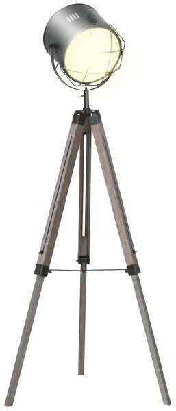 HOMCOM Tripod Floor Lamp: Industrial Vintage Spotlight with Wooden Legs for Living Room & Bedroom, E27 Base Aosom UK