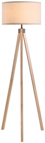 HOMCOM Floor Standing Lamp, Floor Lights with Cylinder Shaped Linen lampshade, Tripod-Style Wooden Base, Brown and Beige Aosom UK