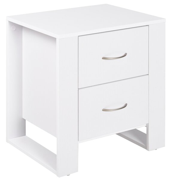 HOMCOM Bedside Table with 2 Drawers, Modern Boxy Design, Elevated Base, Melamine Finish, Bedroom Storage, White Aosom UK