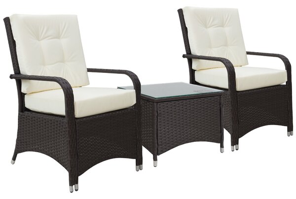 Outsunny 2-Seater Rattan Bistro Set Garden Furniture Sofa Chair Table Wicker Weave Outdoor Patio Conservatory Set w/ Cover Steel Frame, Brown