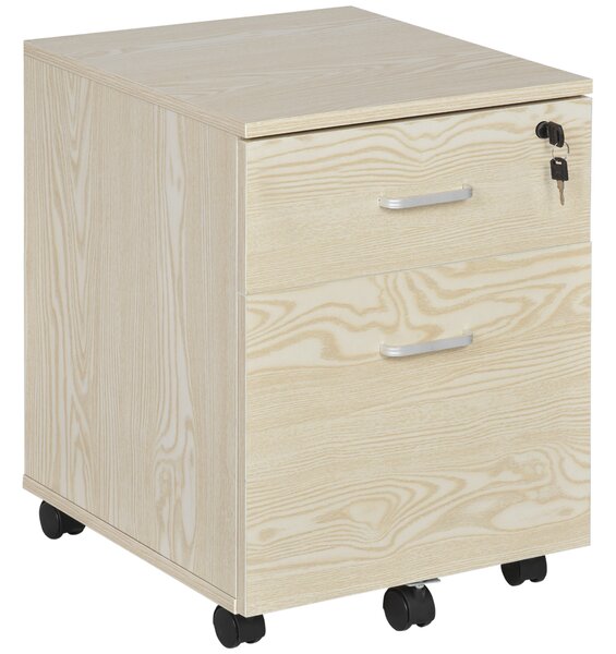 Vinsetto 2-Drawer Locking Office Filing Cabinet w/ 5 Wheels Rolling Storage Hanging Legal Letter Files Cupboard Home Organisation Oak Aosom UK