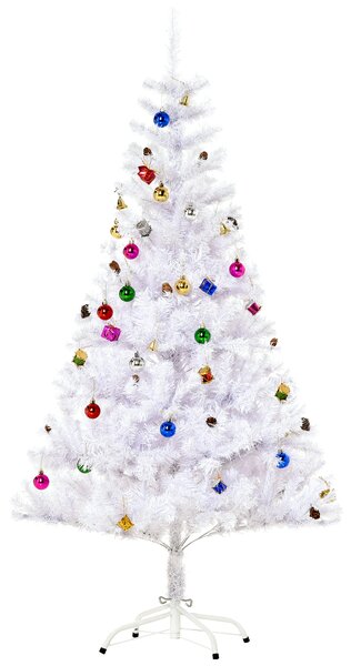 HOMCOM 4.9ft Artificial Christmas Tree Holiday Home Decoration with Xmas Ornaments and Metal Stand, White Aosom UK