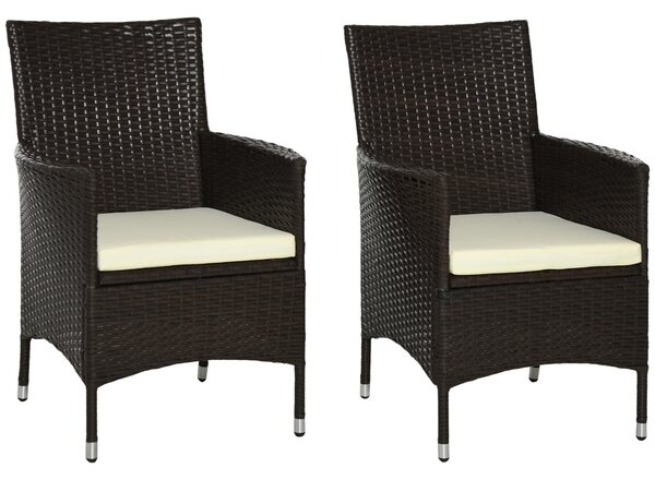 Outsunny Waterproof Rattan Armchair Duo: Deep Coffee Garden Patio Seating with Cushions Aosom UK