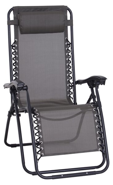 Outsunny Zero Gravity Reclining Chair, Outdoor Folding Sun Lounger with Head Pillow for Patio, Grey Aosom UK