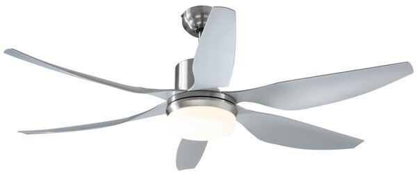 HOMCOM Reversible Ceiling Fan with Light, 6 Blades Indoor Modern Mount LED Lighting Fan with Remote Controller, for Bedroom, Silver Aosom UK
