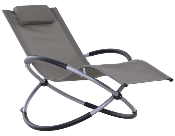 Outsunny Orbital Lounger, Zero Gravity Patio Chaise, Foldable Rocking Chair with Pillow, Grey