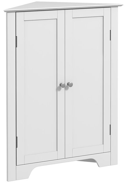 Kleankin Triangle Bathroom Cabinet, Corner Bathroom Storage Unit with Adjustable Shelf and Recessed Door, Free Standing, White Aosom UK