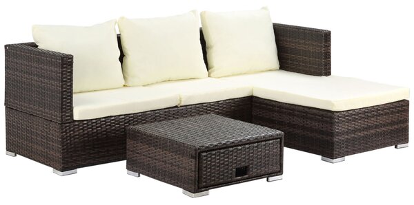 Outsunny 4-Seater Rattan Garden Furniture Storage Sofa Set Wicker Coffee Table Conservatory Sun Lounger Outdoor Weave w/ Cushion, Brown Aosom UK