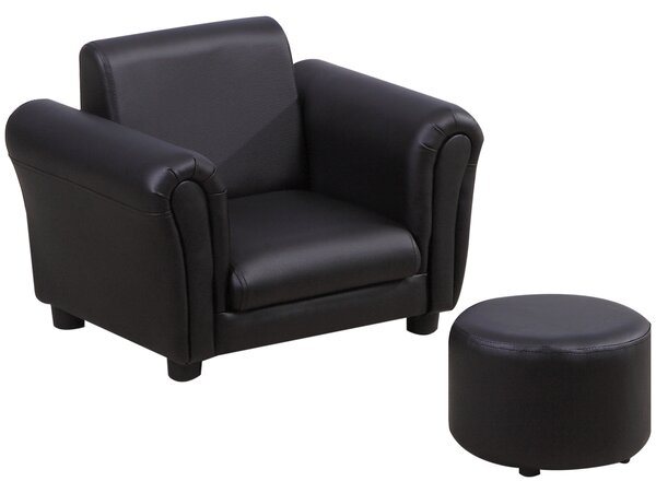 HOMCOM Toddler Chair Single Seater Kids Sofa Set, 54 x 42 x 41cm, Kids Sofa with Stool, Black Aosom UK