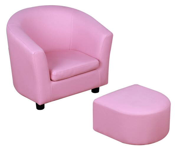 HOMCOM Children's Mini Sofa with Footstool, Thick Padding, Anti-slip Feet, 30 x 28 x 21cm, Pink Aosom UK