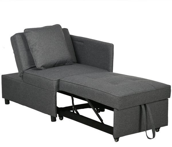 HOMCOM 3-In-1 Single Sofa Bed with Seat Thickness, Fold Out Chair Bed with 5-positon Adjustable Back & Removable and Washable Pillow, Grey Aosom UK