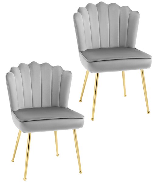HOMCOM Shell Luxe Velvet Accent Chair, Modern Living Room Chair with Gold Metal Legs for Living Room, Bedroom, Home Office, Set of 2, Grey Aosom UK