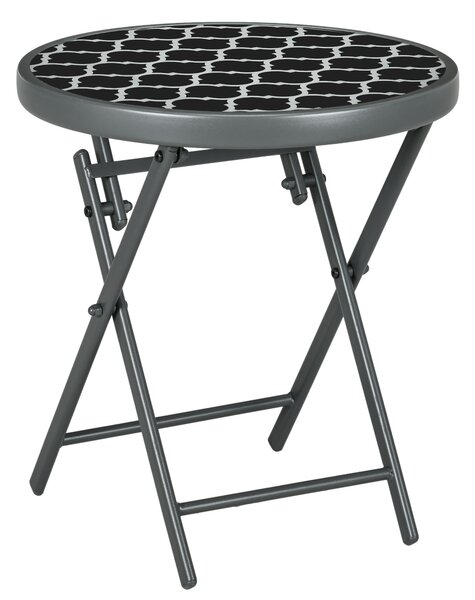 Outsunny Φ45cm Outdoor Side Table, Round Folding Patio Table with Imitation Marble Glass Top, Small Coffee Table, Black Aosom UK