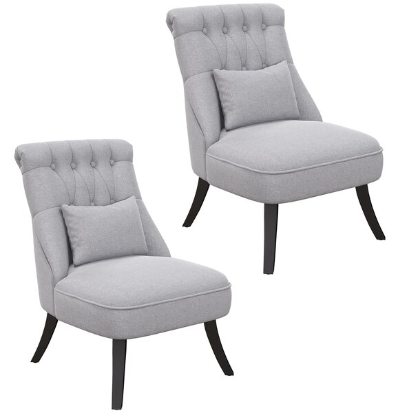 HOMCOM Fabric Single Sofa Dining Chair Tub Chair Upholstered W/ Pillow Solid Wood Leg Home Living Room Furniture Set of 2 Grey Aosom UK