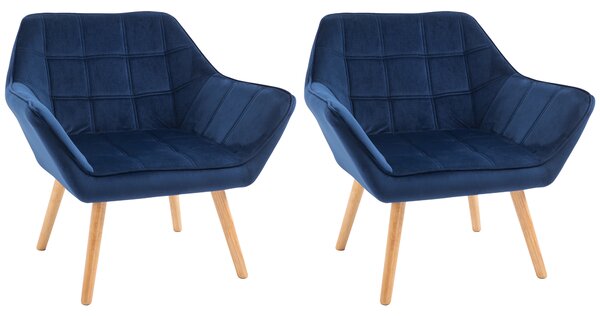 HOMCOM Armchair Accent Chair Wide Arms Slanted Back Padding Iron Frame Wooden Legs Home Bedroom Furniture Seating Set of 2 Blue Aosom UK
