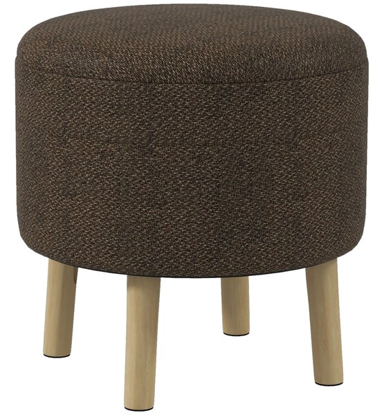 HOMCOM Linen Fabric Ottoman Stool with Storage, Round Upholstered Foot Stool with Padded Seat, Wood Legs, Cream White. Aosom UK