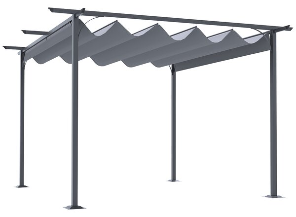 Outsunny 3.5m Sliding Pergola Canopy Metal Pergola Retractable Canopy Outdoor Garden Sun Shade Shelter Marquee Party BBQ Grey Aosom UK
