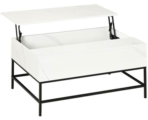 HOMCOM Modern Lifting Coffee Table with Hidden Compartment, Storage Coffee Table for Living Room, Faux Marble White