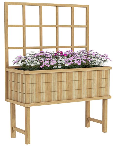 Outsunny Wooden Raised Planter with Trellis for Vine Climbing Plants, Elevated Garden Bed with Drainage Holes and Bed Liner Aosom UK
