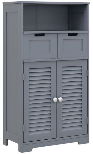 Kleankin Bathroom Storage Cabinet with Drawers, Louvred Doors, Open Compartment, Adjustable Shelf, Grey Aosom UK