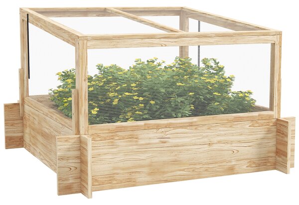Outsunny Wooden Raised Garden Beds with Greenhouse, Planter Box with Openable Top for Veggies and Flowers, 63.5/55H x 98W x 98Dcm Aosom UK