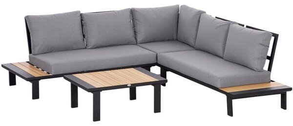 Outsunny 4 Pieces Aluminium Garden Furniture Set L Shape Sofa Set with Tables, Cushions for Indoor, Garden, Patio, Dark Grey