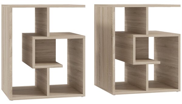 HOMCOM End Table, Set of 2, 3 Tier Side Table with Open Storage Shelves, Oak Colour, Ideal for Living Room & Coffee Table Organisation Aosom UK
