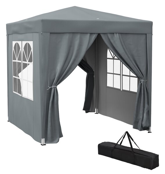 Outsunny 2 x 2m Pop Up Gazebo with Sides, Metal Frame Waterproof Marquee Party Tent Canopy with Free Carrying Case, Grey Aosom UK