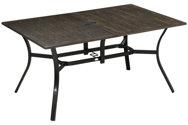 Outsunny Six-Seater Steel Garden Table, with 41mm Parasol Hole - Wood-Effect Aosom UK
