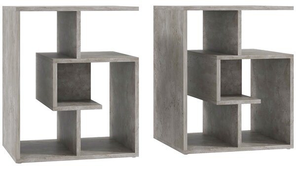 HOMCOM 3 Tier Side Table, Open Storage Shelves End Table, Coffee Table Organiser for Living Room, Set of 2, Cement Colour Aosom UK