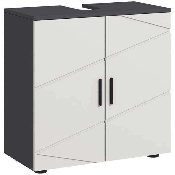 Kleankin Under Sink Cabinet, Bathroom Vanity Unit, Floor Basin Storage Cupboard with Double Doors and Shelf, 60 x 30 x 60 cm, Light Grey